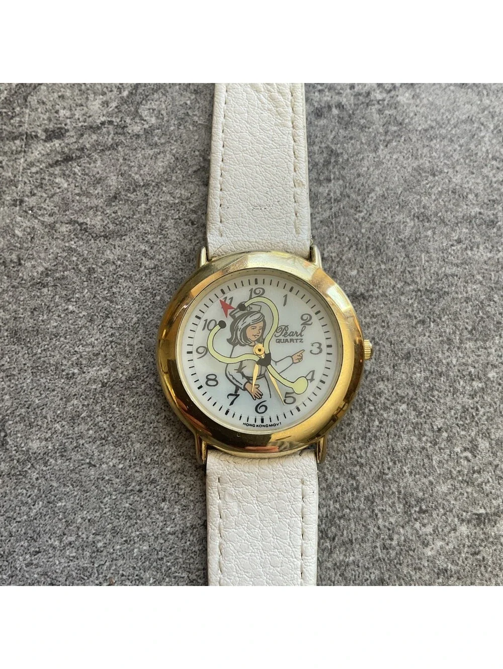 Vintage Pearl Womens Watch 35mm Gold Tone Case Rotating Stethoscope Dial B-H